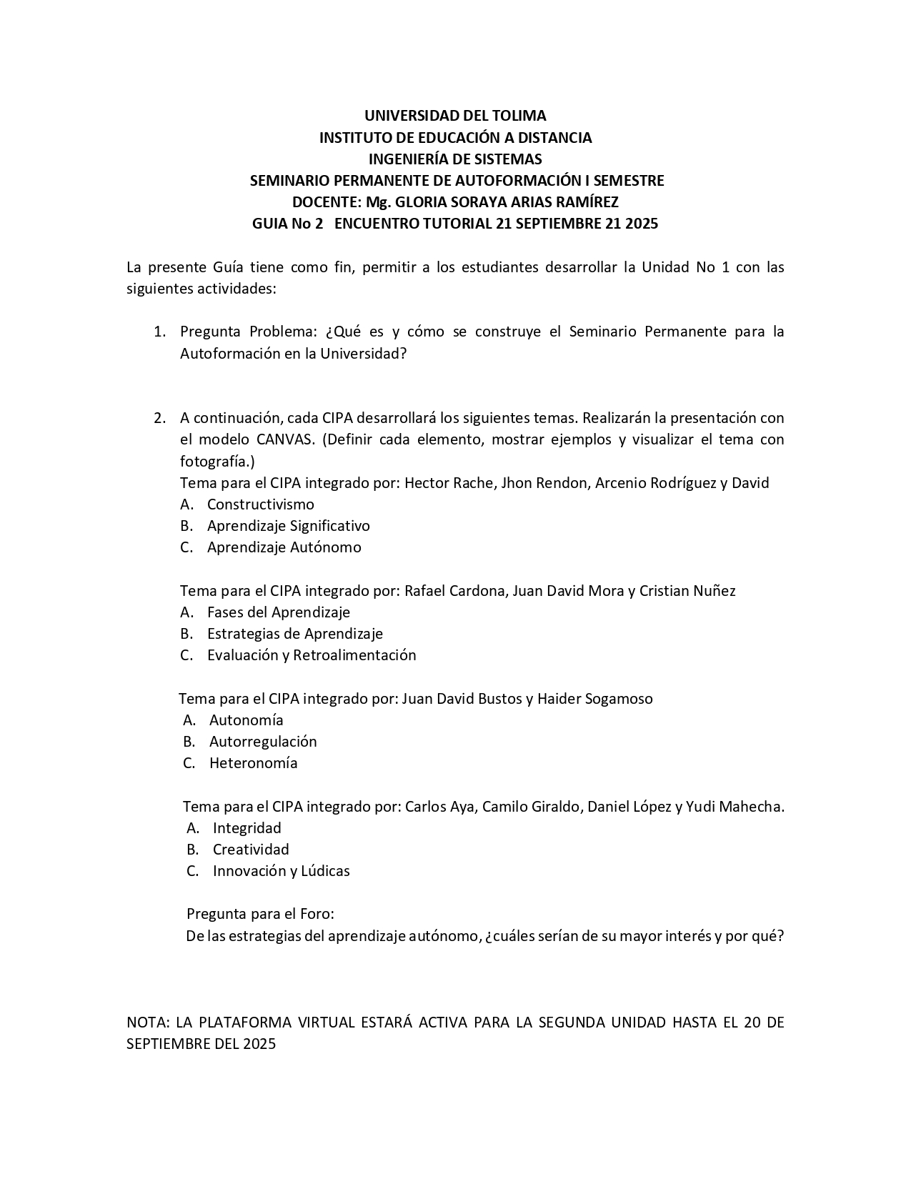 SEMINARIO PERMANENTE DE AUTOFORMACION - Grupo 2
